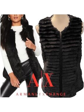 A/X Armani Exchange Black Faux Fur Zip Up Vest (S)